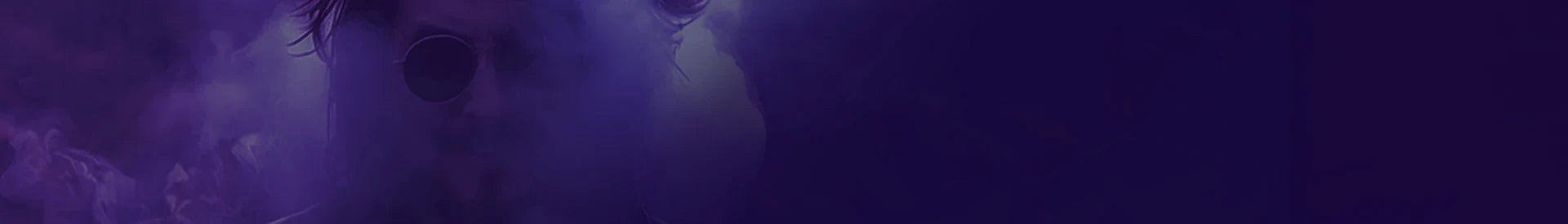 Person with round sunglasses in purple smoke, revoltage.rocks banner image