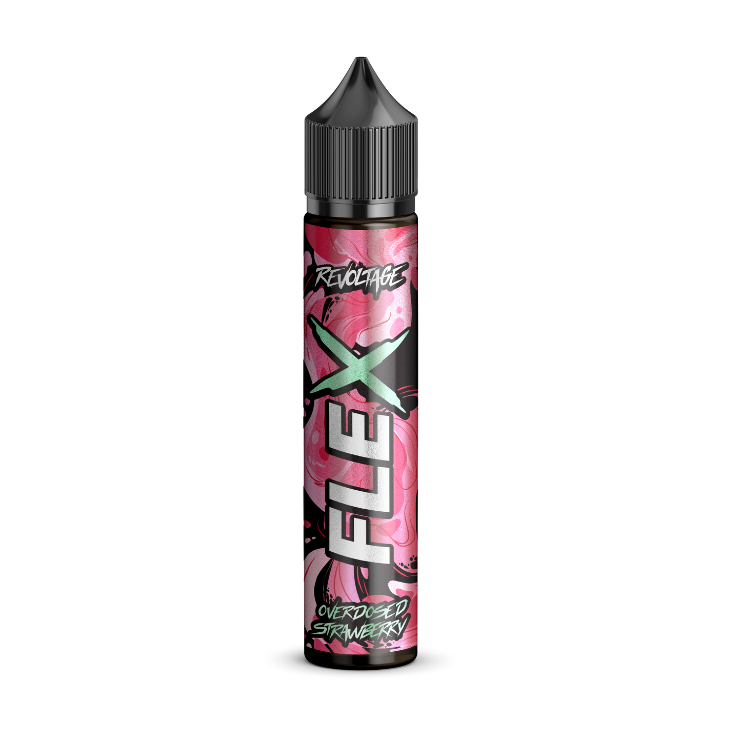 revoltage FLEX X Overdosed Strawberry e-liquid bottle with vibrant pink label