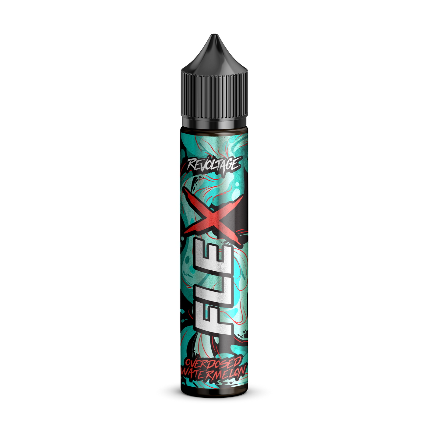 revoltage FLEX Overdosed Watermelon e-liquid bottle with bold teal and red label